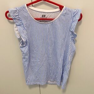 H&M Striped Top with Ruffled Sleeves
